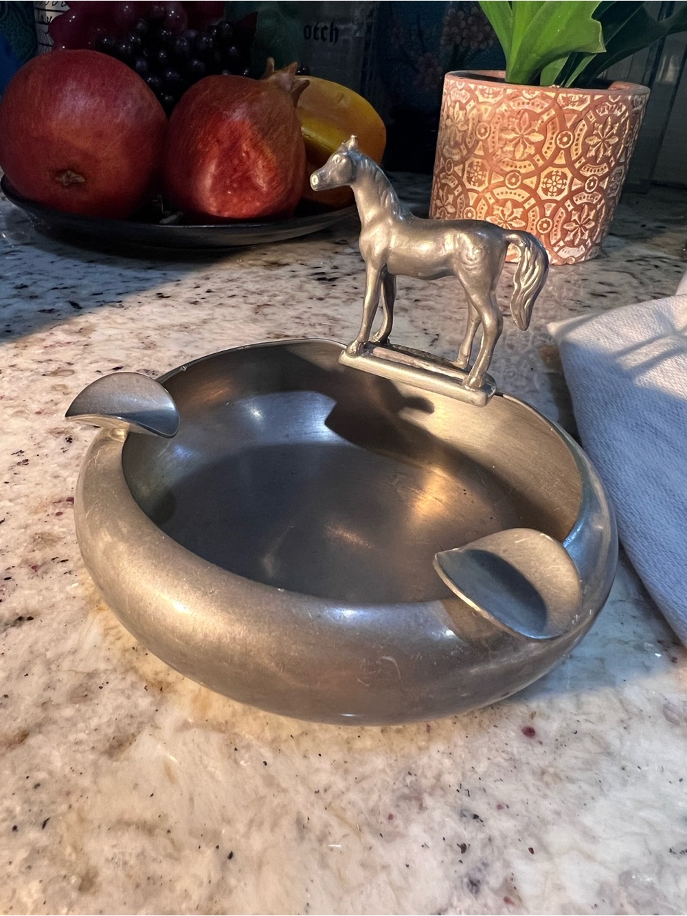 Pewter? Silver Metal Horse Figurine Ashtray, in excellent condition